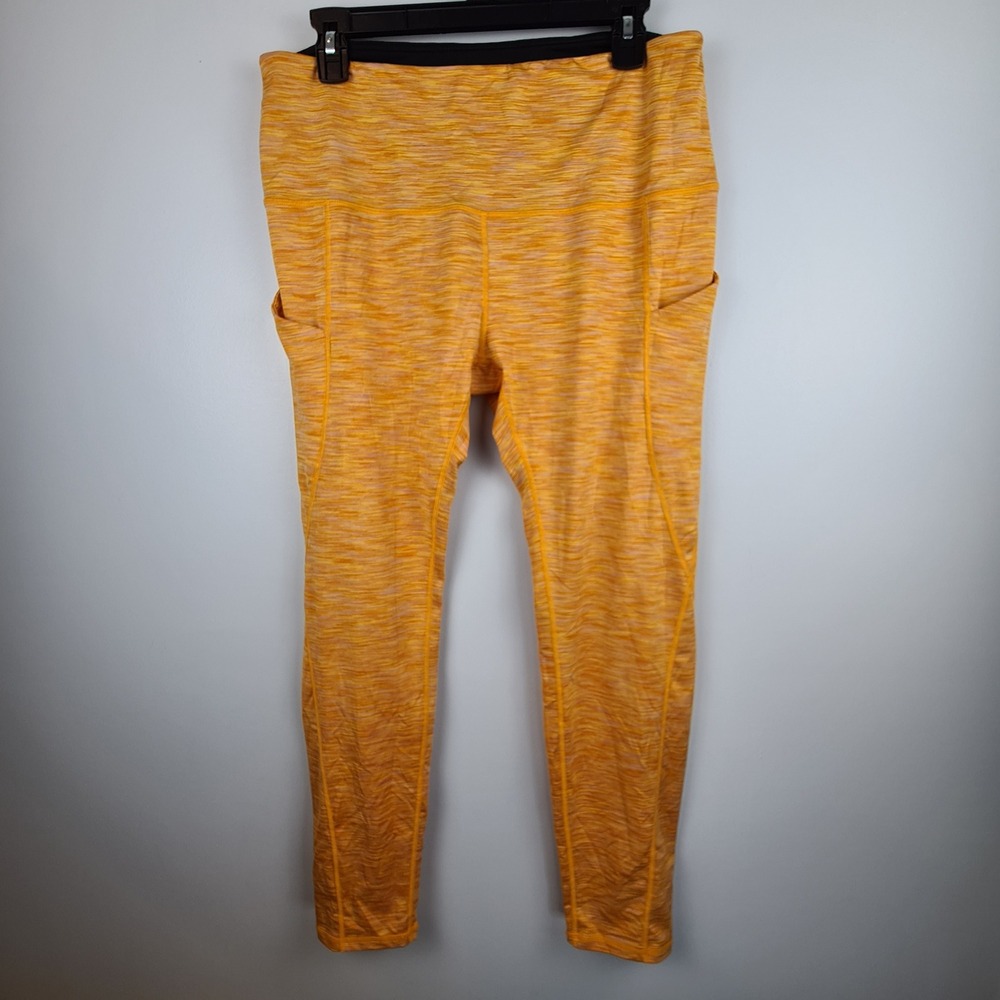 ODODOS Womens XL Orange Space Dye High Waisted Yoga Leggings with Pockets Active